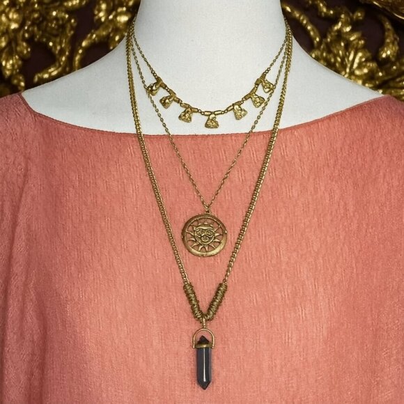 Indian Artisan Layered Boho Chic Sun & Crystal Statement Necklace 🌞✨ - Picture 10 of 13
